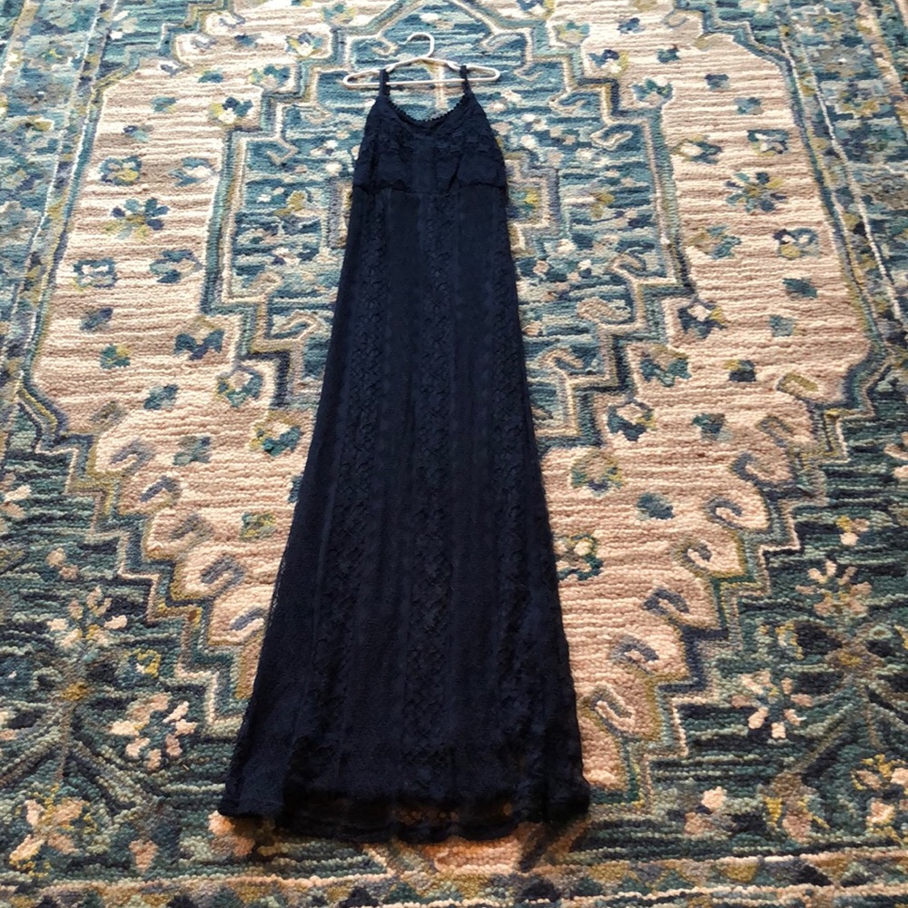 Navy blue lace maxi dress
